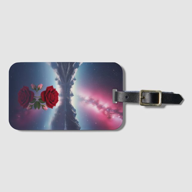 Étiquette À Bagage Cosmic Rose: Galaxy Reflection on Serene Lake (Devant Horizontal)