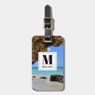 Étiquette À Bagage Côte de plage tropicale avec un monogramme de Big 