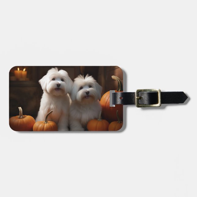 Étiquette À Bagage Coton De Tulear Chiot Automne Citrouille délice (Devant horizontal)