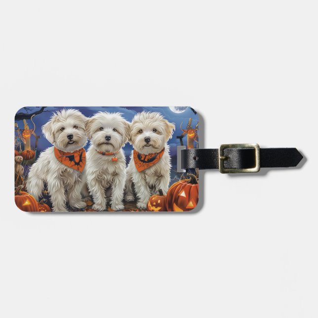 Étiquette À Bagage Coton De Tulear Halloween Éffrayant (Devant horizontal)