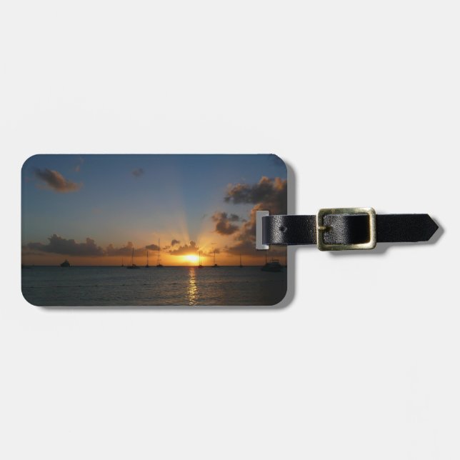 Étiquette À Bagage Coucher de soleil avec voiliers Paysage tropical P (Devant horizontal)