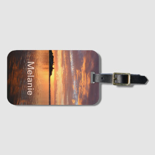 Étiquette À Bagage Coucher de soleil multicolore sur l'eau