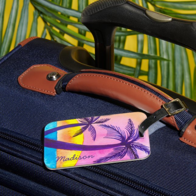 Étiquette À Bagage Coucher de soleil, Océan, Palmiers Personnalisé (Insitu Rectoal 3)