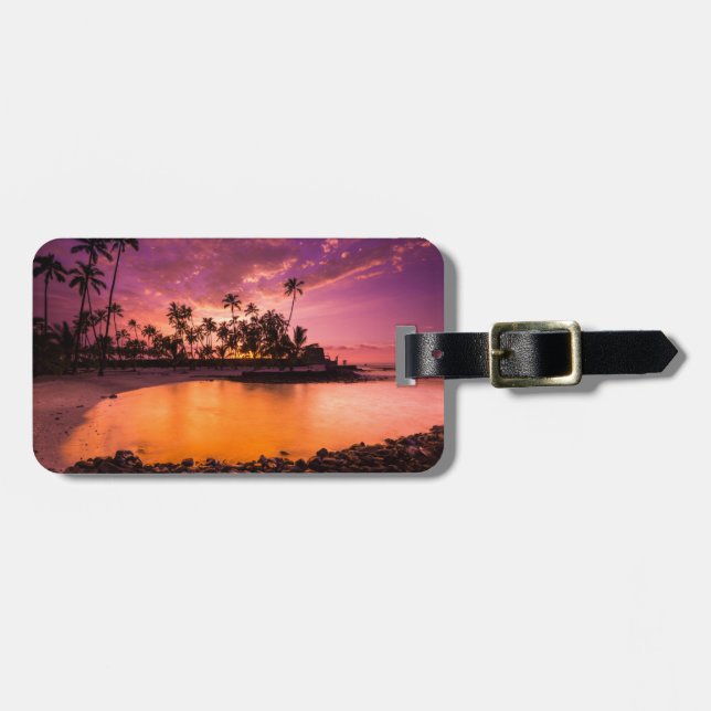Étiquette À Bagage Coucher De Soleil Rose De Hawaii Beach (Devant horizontal)