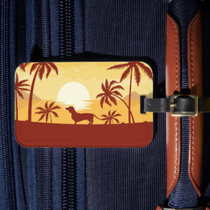 Étiquette À Bagage Coucher de soleil sur la plage de Dachshund pour m