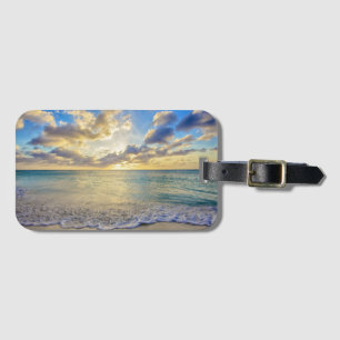 Étiquette À Bagage Coucher du soleil d'Aruba au-dessus de mer mobile