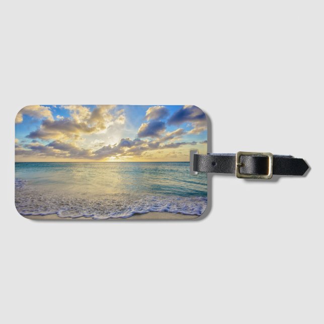Étiquette À Bagage Coucher du soleil d'Aruba au-dessus de mer mobile (Devant Horizontal)