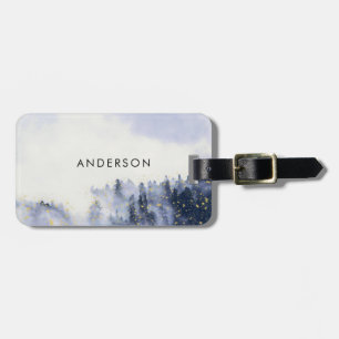 ÉTIQUETTE À BAGAGE COULEUR D'EAU BLEU PAYSAGE ARBRE FOLIAGE MONOGRAMM