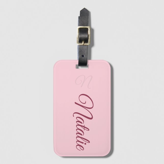 Étiquette À Bagage Couleur rose pastel monogrammée (Devant Vertical)