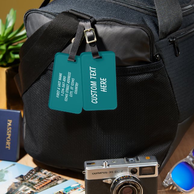 Étiquette À Bagage Couleur uni profond Aqua turquoise (Recto & Verso)