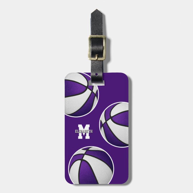 Étiquette À Bagage couleurs de l'équipe de basket blanc violet (Devant Vertical)