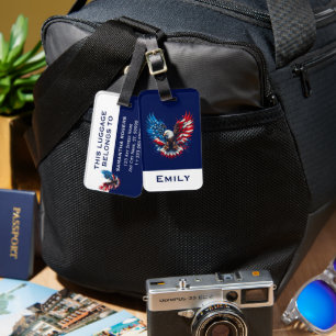 Étiquette À Bagage Couleurs Pratiques Aigle Rouge Blanc Et Bleu