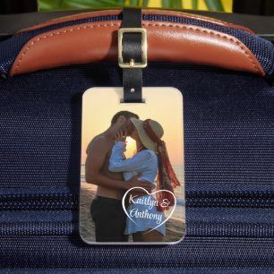 Étiquette À Bagage Couple Love Heart Photo personnalisée