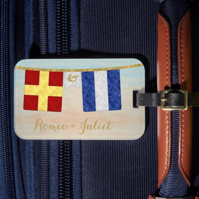 Étiquette À Bagage Couples d'aquarelle Monogramme Signal maritime Dra (Insitu Rectoal 4)
