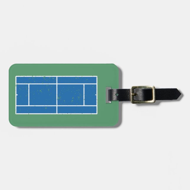 Étiquette À Bagage Cour de Tennis Bleu et Vert Style déstressé (Devant horizontal)