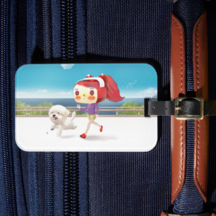 Étiquette À Bagage Courir avec un chien au bord de la mer