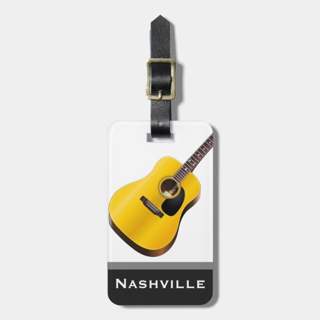 Étiquette À Bagage Coutume de mot de Nashville de guitare acoustique (Devant Vertical)