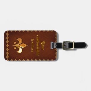 Étiquette À Bagage Couverture en cuir vieilli avec fleur de Lys doré 