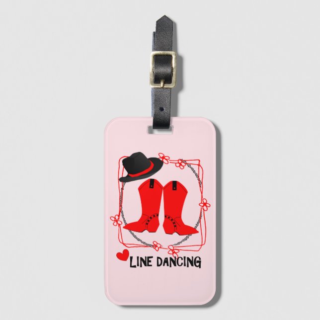 Étiquette À Bagage Cowgirl Boots mignon ligne danse thème graphique (Devant Vertical)