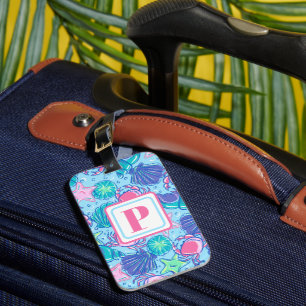 Étiquette À Bagage Crabe coquille de la plage de Preppy Monogram