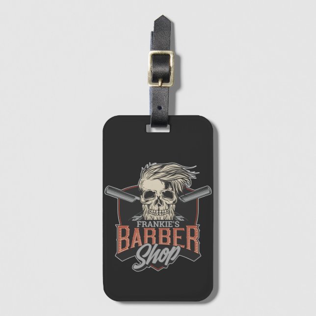 Étiquette À Bagage Crâne et rasoirs de salon de coiffure personnalisé (Devant Vertical)