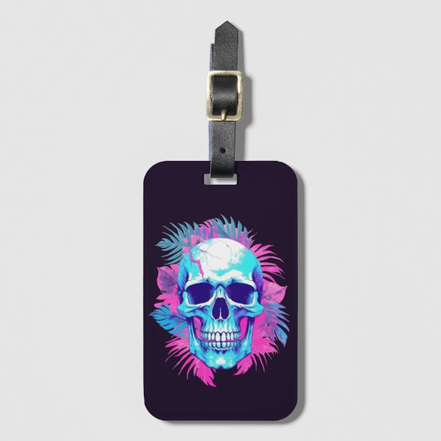 Étiquette À Bagage Crâne floral en style Vaporwave (Devant Vertical)