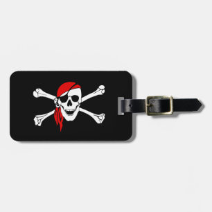 Étiquette À Bagage Crâne pirate et os croisés avec Bandana rouge