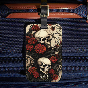Étiquette À Bagage Crânes gothiques et Roses Rouges