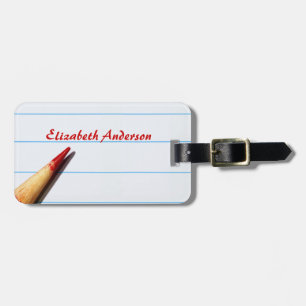 Étiquette À Bagage Crayon De L'Enseignant Rouge Sur Papier Linqué Ave