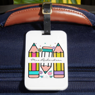 Étiquette À Bagage Crayon de nom d'enseignant de dessin animé coloré