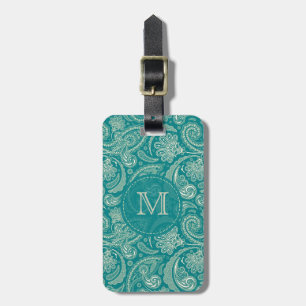 Étiquette À Bagage Crème Bleu Vert Et Beige Vintage Paisley