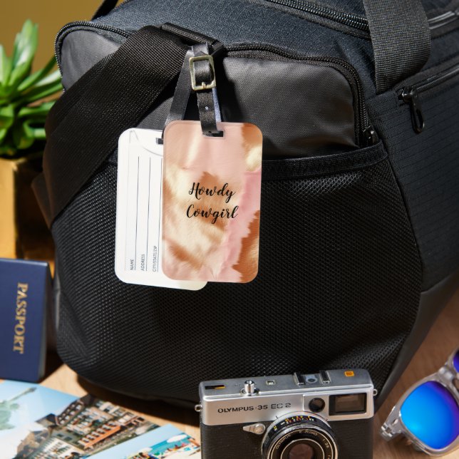 Étiquette À Bagage Crème rose Tan Southwest Cowgirl Cowhide (Recto & Verso)