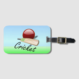 Étiquette À Bagage Cricket - chauve-souris et balle à l'horizon herbe