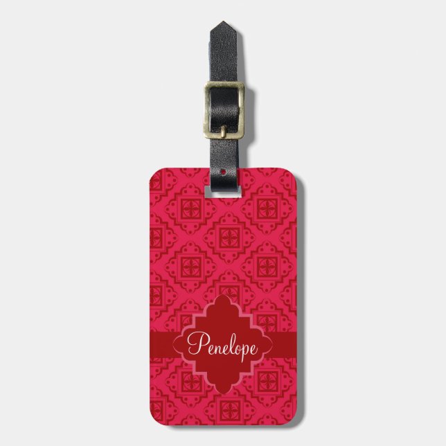 Étiquette À Bagage Crimson Rouge Arabesque Marocain Graphique (Devant Vertical)