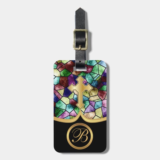 Étiquette À Bagage Croix d'or abstraite en verre | de tache de (Devant Vertical)