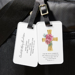 Étiquette À Bagage Croix florale rose