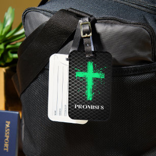 Étiquette À Bagage Croix Verte avec Promesses Parole - Foi Chrétienne