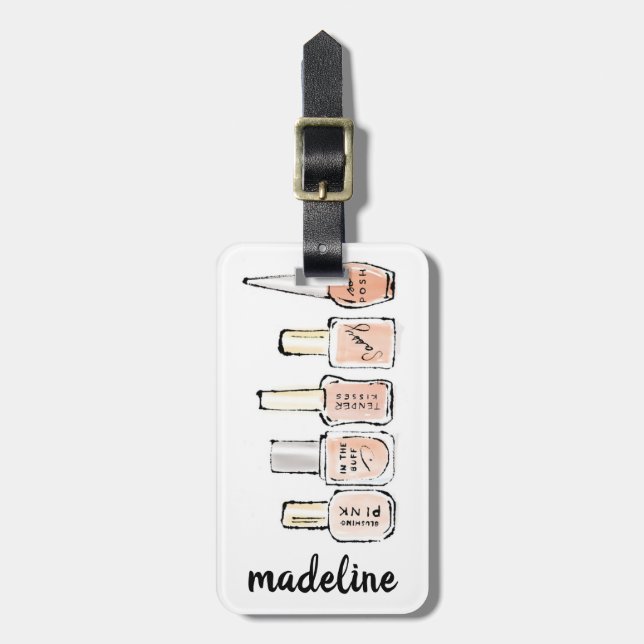 Étiquette À Bagage Croquis rose moderne sauvage de vernis à ongles (Devant Vertical)