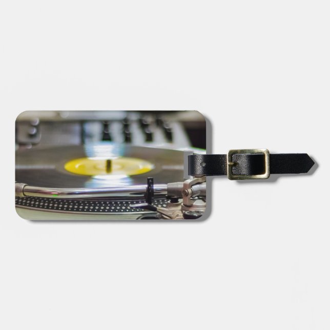 Étiquette À Bagage Cru de vinyle de Tourne-disque rétro de bruit (Devant horizontal)