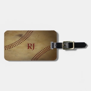 Étiquette À Bagage Cru regardant le base-ball avec le monogramme fait
