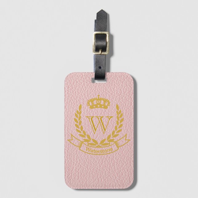 Étiquette À Bagage Cuir de moquerie de rose de Champagne avec la (Devant Vertical)