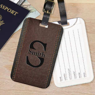 Étiquette À Bagage Cuir Faux Brown Avec Coussins Effets