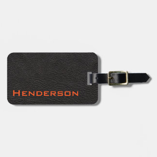 Étiquette À Bagage Cuir noir avec le texte orange