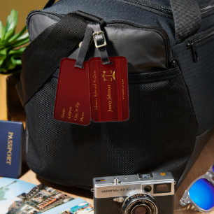 Étiquette À Bagage Cuir rouge profond haut de gamme - Conception d'av
