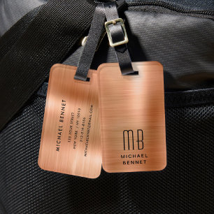 Étiquette À Bagage Cuivre Monogramme Élégant