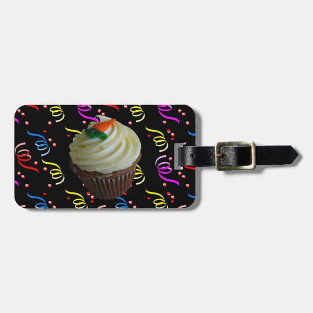 Étiquette À Bagage Cupcake de carottes avec Confetti (Devant horizontal)