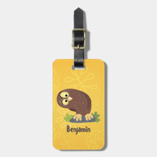 Étiquette À Bagage Curieux et drôle dessin animé de chouette brune