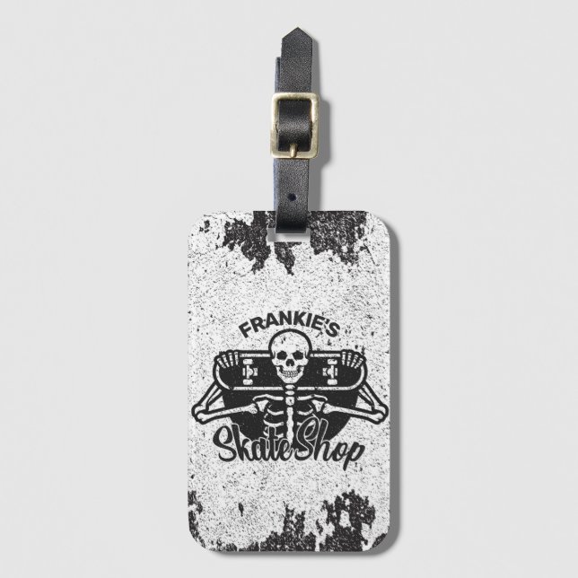 Étiquette À Bagage Custom ADD NAME Skull Skate Shop (Devant Vertical)