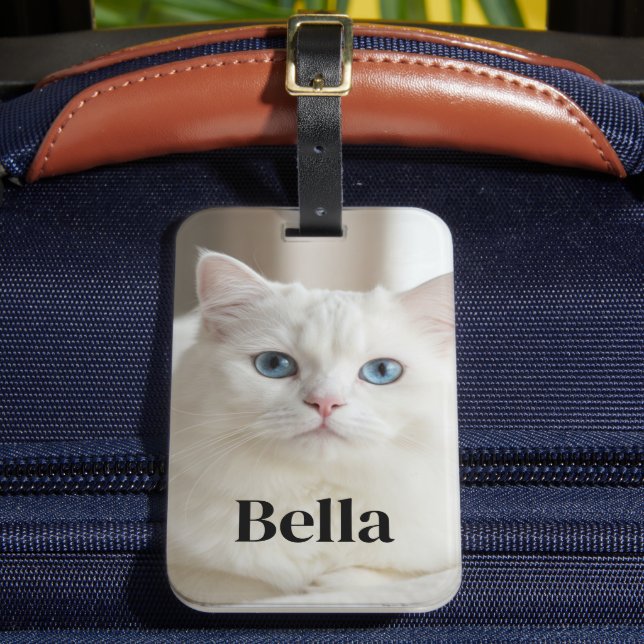 Étiquette À Bagage Custom photo luggage tag with blue eyed white cat (Insitu Rectoal 2)