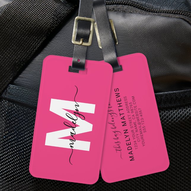 Étiquette À Bagage Custom Traveler Pink Initial Name Monogram (Custom Traveler Pink Initial Name Monogram Luggage Tag )